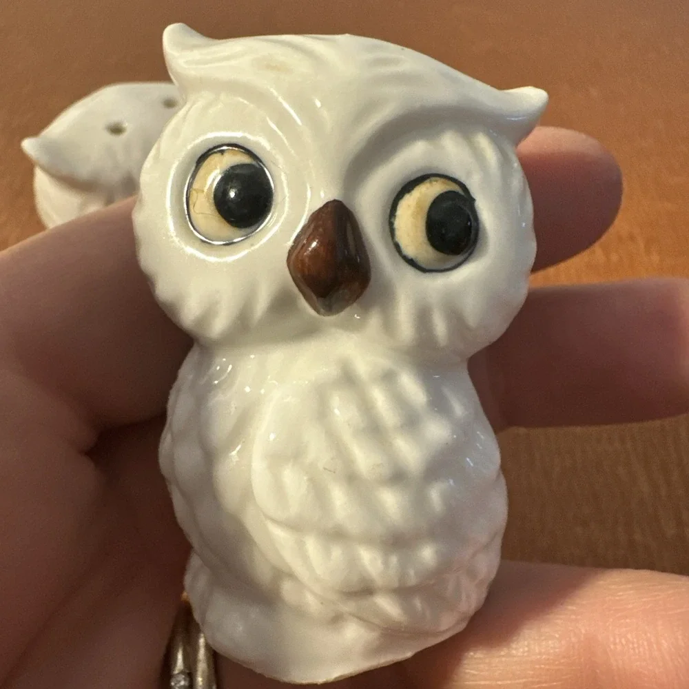 White Owl Salt & Pepper Shakers Set Miniature Mini Small‎ Cute Owls